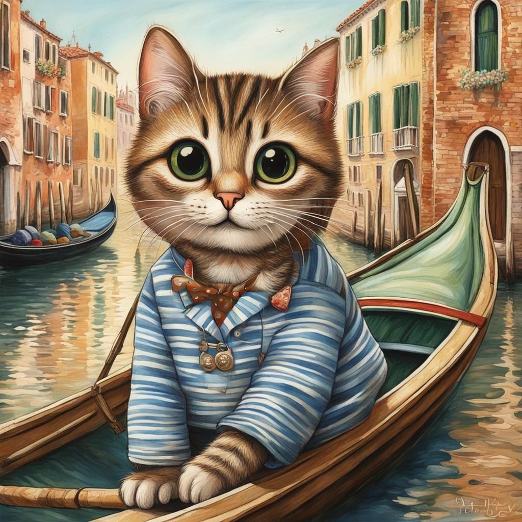 Whimsical Cat on Rollercoaster, Children's Illustration