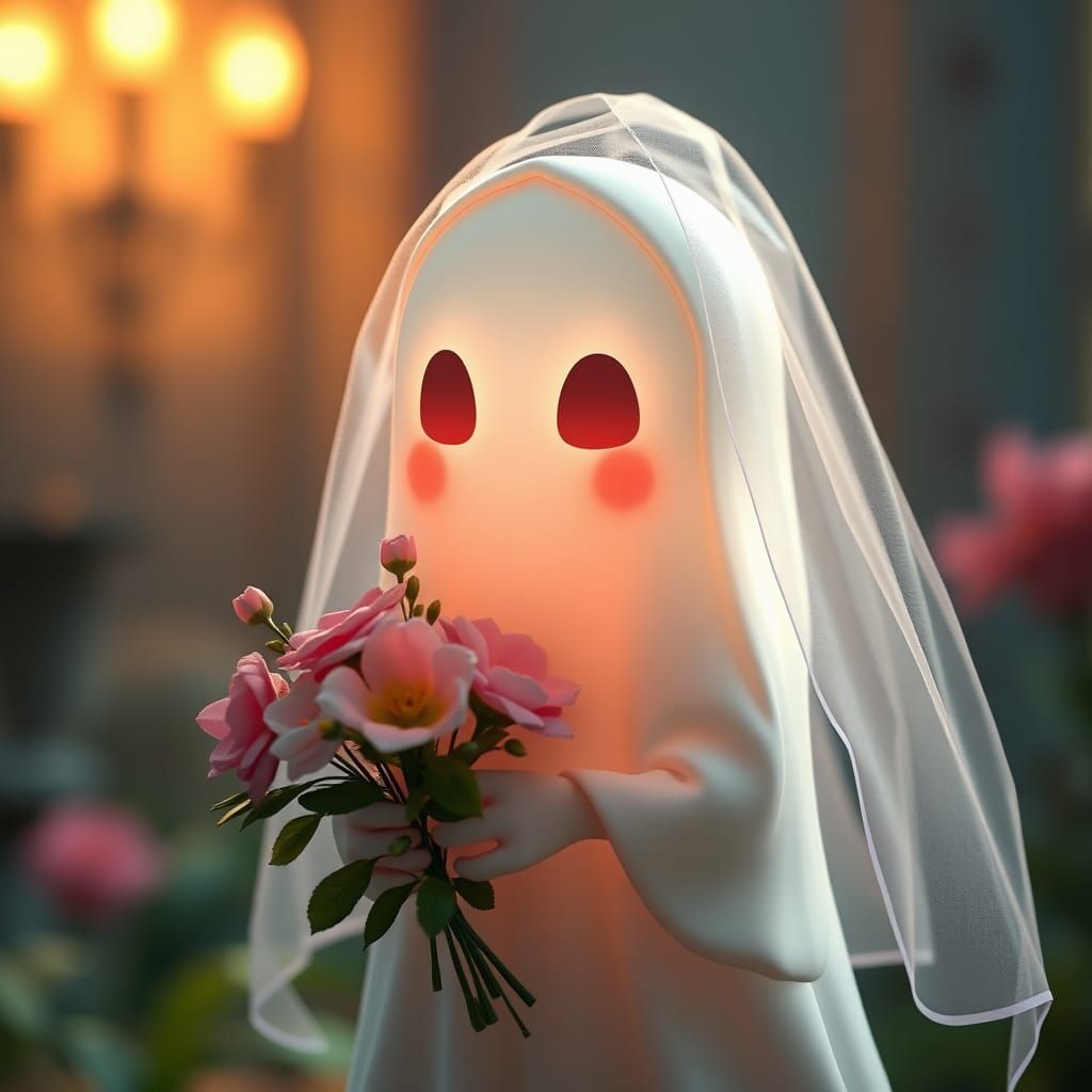 Adorable Ghost Bride with Glowing Flowers