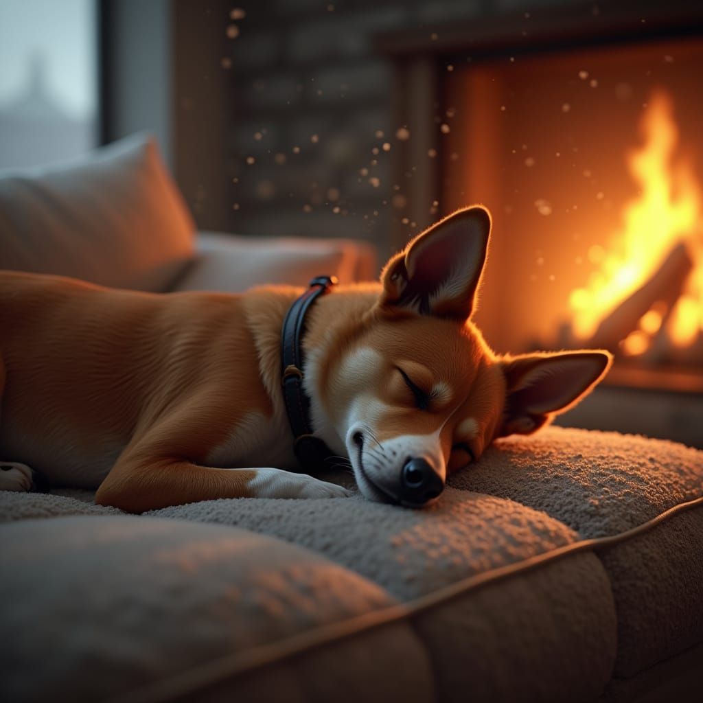 Basenji Dog Sleeping Peacefully in Golden Light