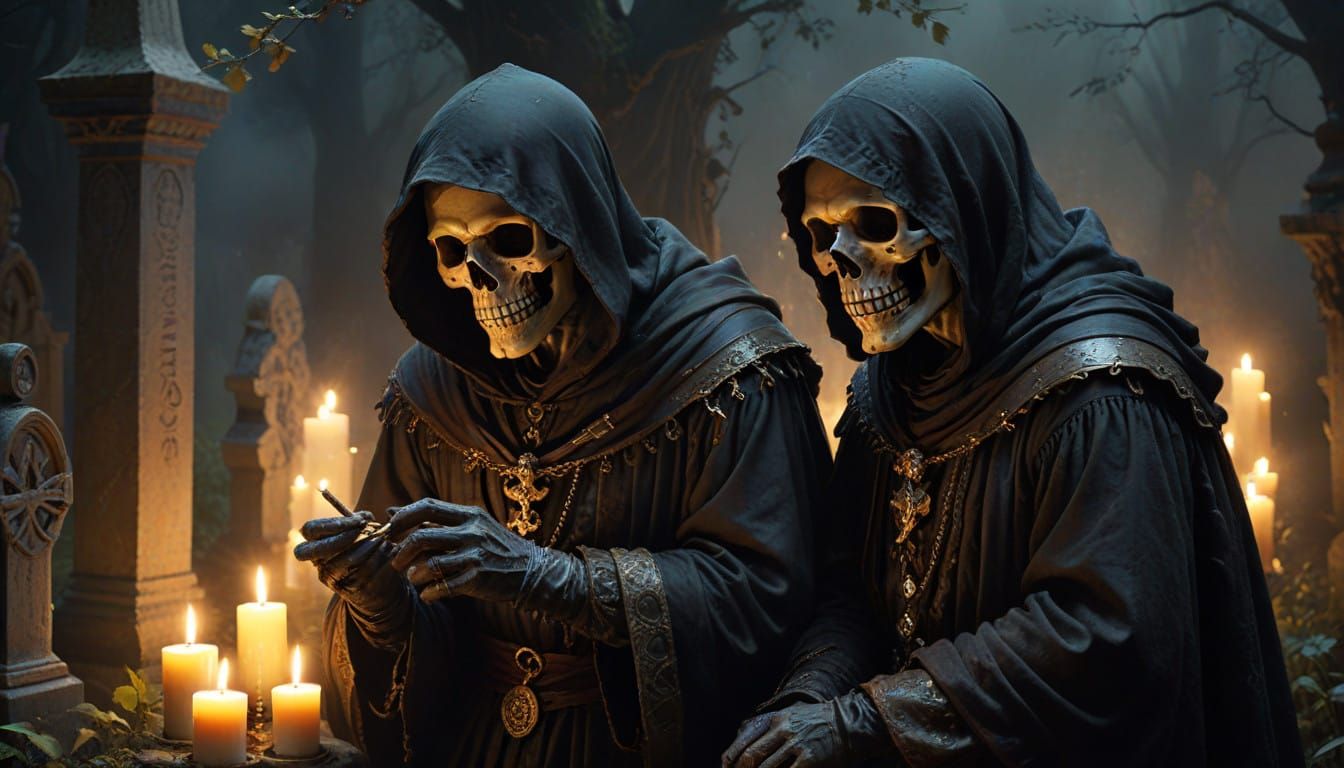 Hamlet Contemplates the Skull of Yorick in a Mysterious Ceme...