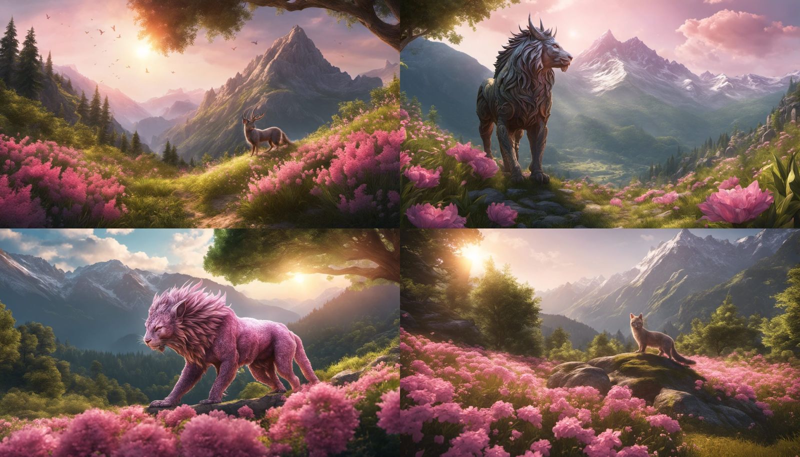 Majestic Mythical Creature in Sunlit Landscape