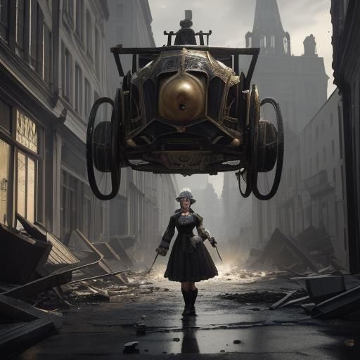 Angry Woman Triumphs in War-Torn Berlin, Daguerreotype Style