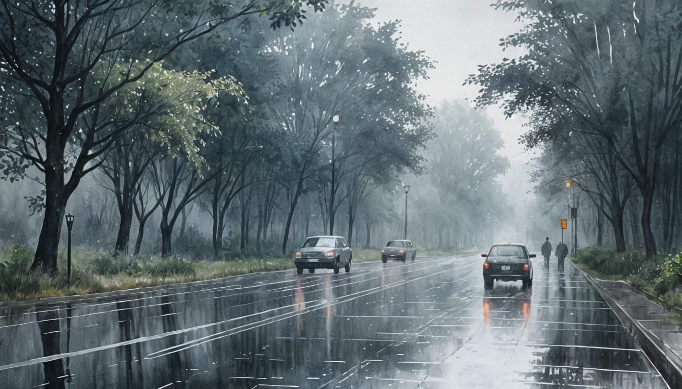 Echoes in Rain: A Delicate Watercolor Painting