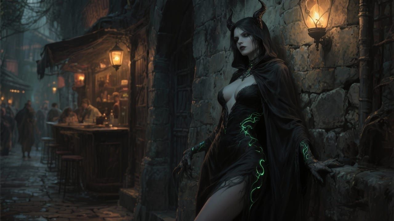 Mysterious Succubus in Shadowy Alleyway