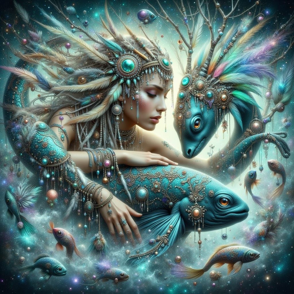 Mythical Ichthyocentaurs Ride Crystal Wave