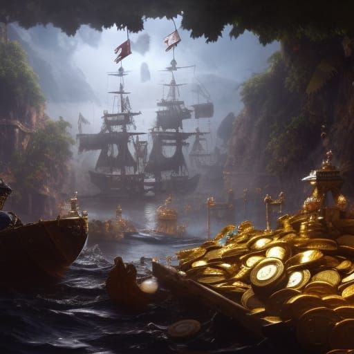 Pirate's Cave Overflowing with Gold and Jewels