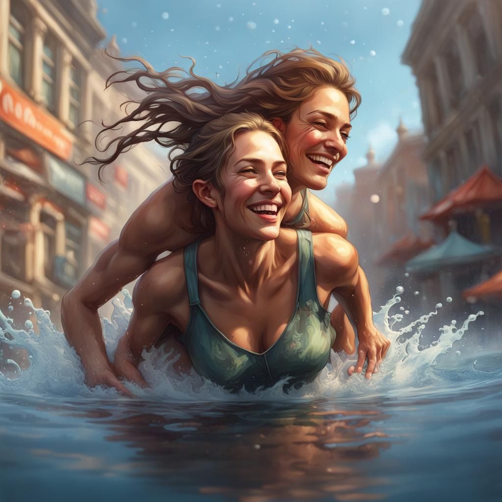 Joyful Woman on Man's Shoulders, Detailed Portrait