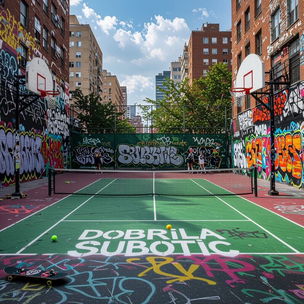 Urban Tennis Court in Street Art Style