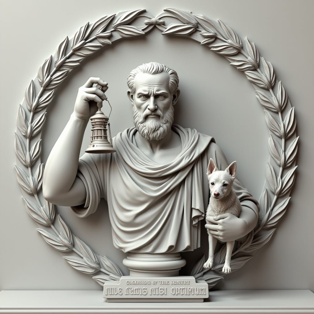 Classical Bust with Lantern and Faithful Hound, Inscribed wi...