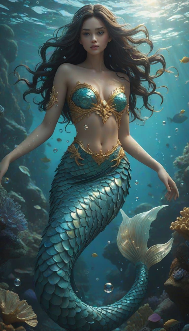 Underwater Sea Goddess in Digital Art Style