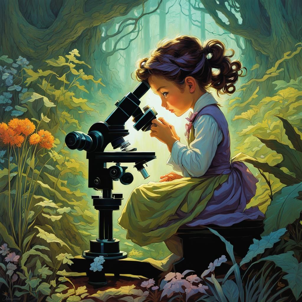 Princess Scientist's Forest Plant Discovery, Oil Painting