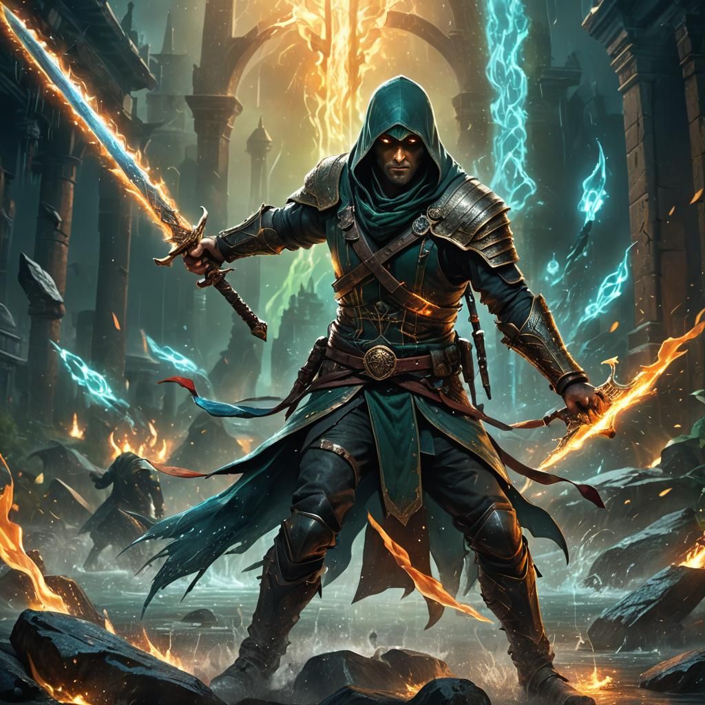 Assassin with Elemental Sword: Fantastical Concept Art
