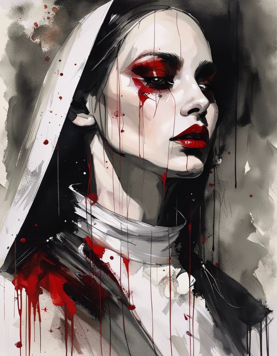 Gothic Male Nun in Sinister Glamorous Pose