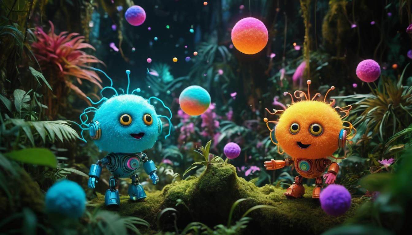 Stop-Motion Explorer Bot in Psychedelic Jungle