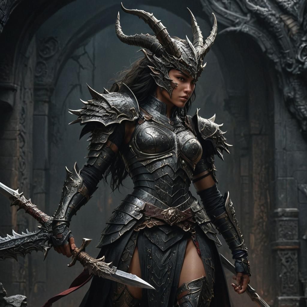 Dragon Armor Warrior in Dark Fantasy Style