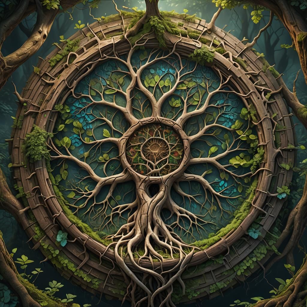 Intricate Tree Root Mandala: Fantasy Concept Art