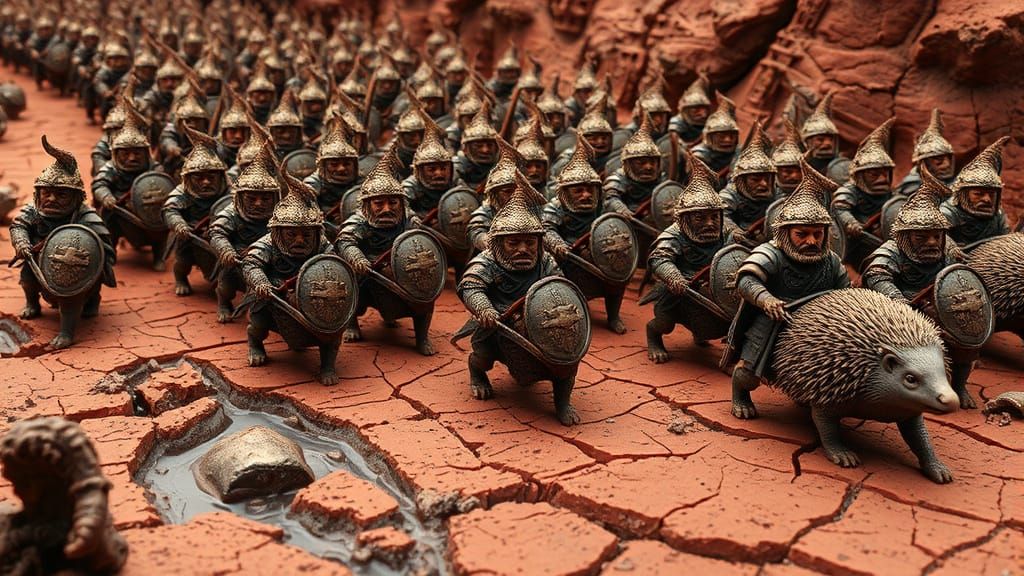 Gnome Army on Armored Hedgehogs: Fantasy Battle Scene