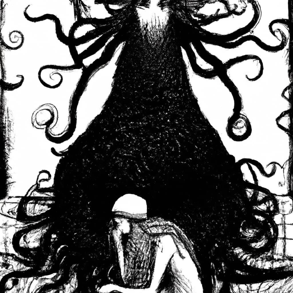 Surreal Tentacle Woman in Manga Horror Style