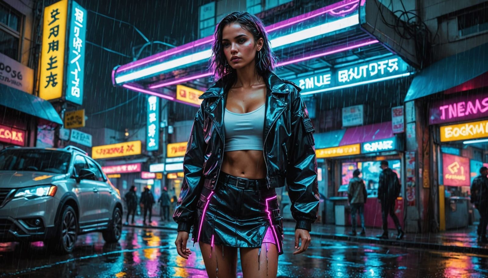 Glowing Cyberpunk Siren in the Rain