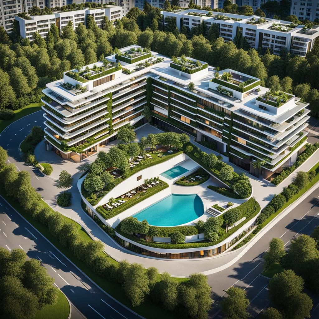 Luxury Residential Complex with Shops and Greenery