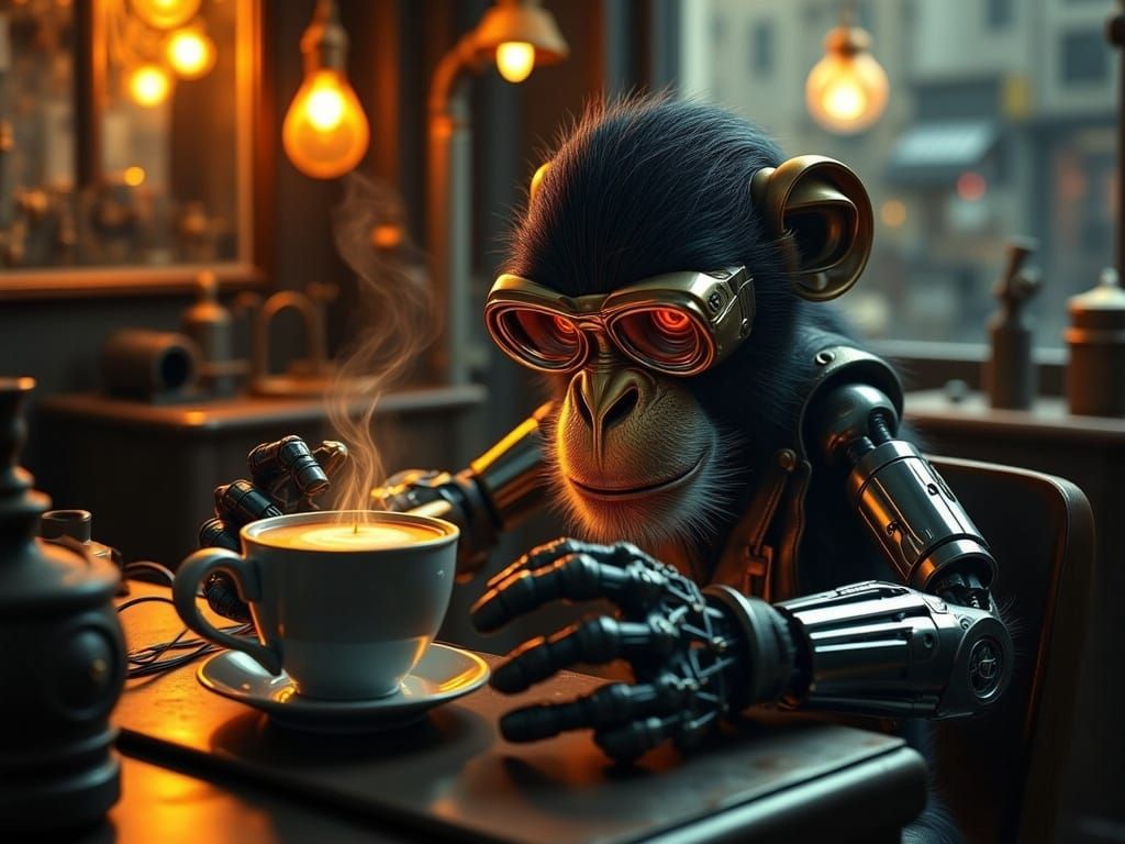 Photorealistic Node Monkey in Coffee Shop
