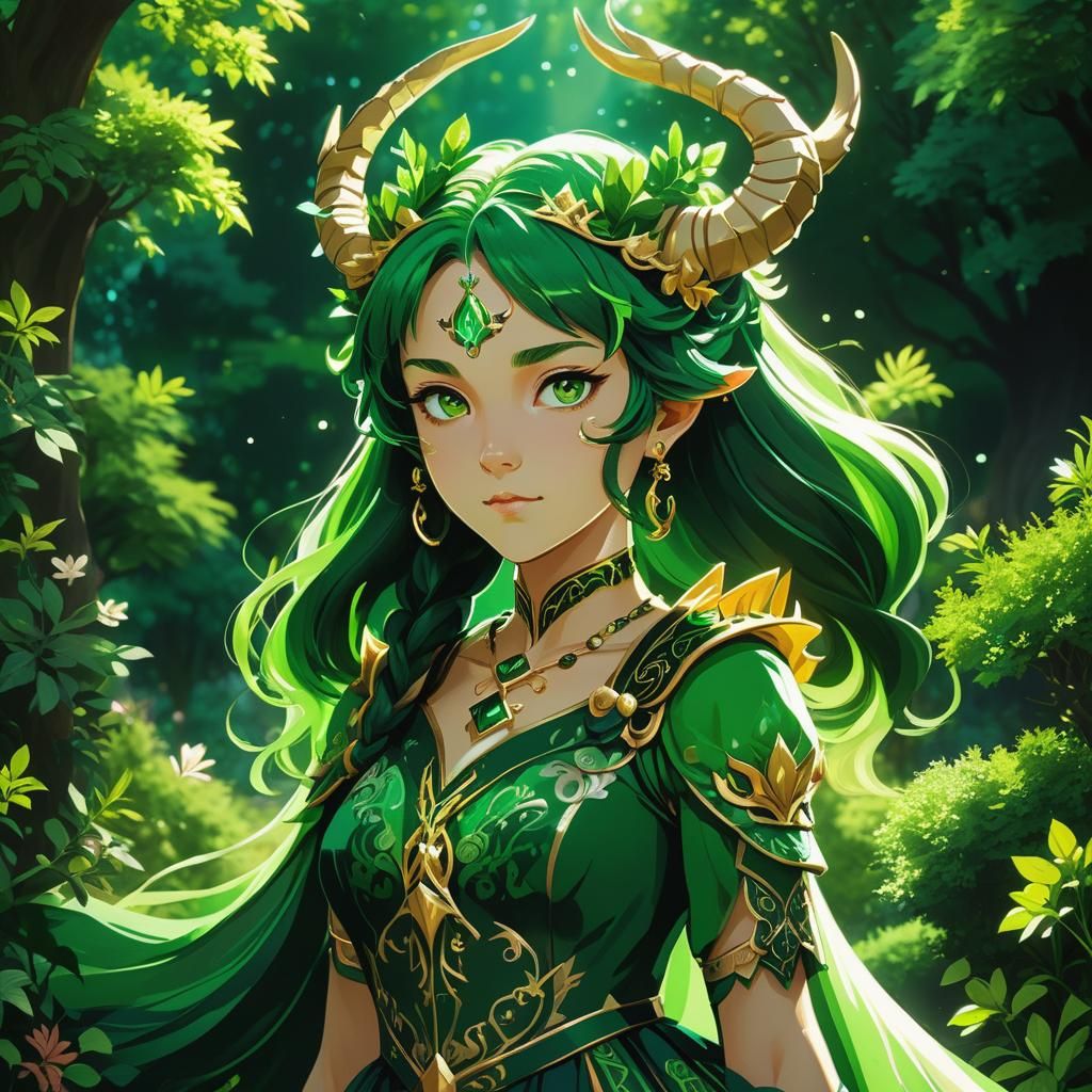 Regal Capricorn Princess in Lush Anime Garden