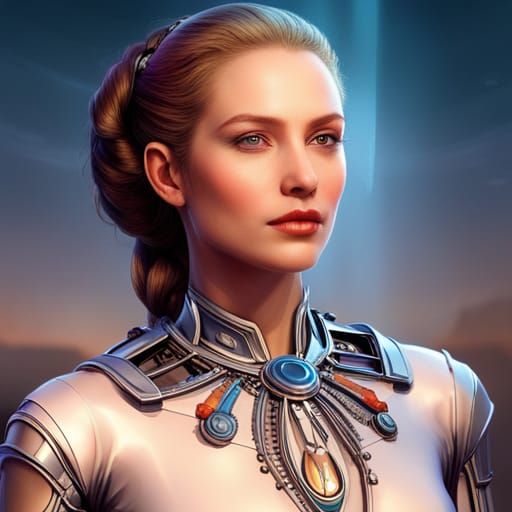 Cyborg Woman with Flowers