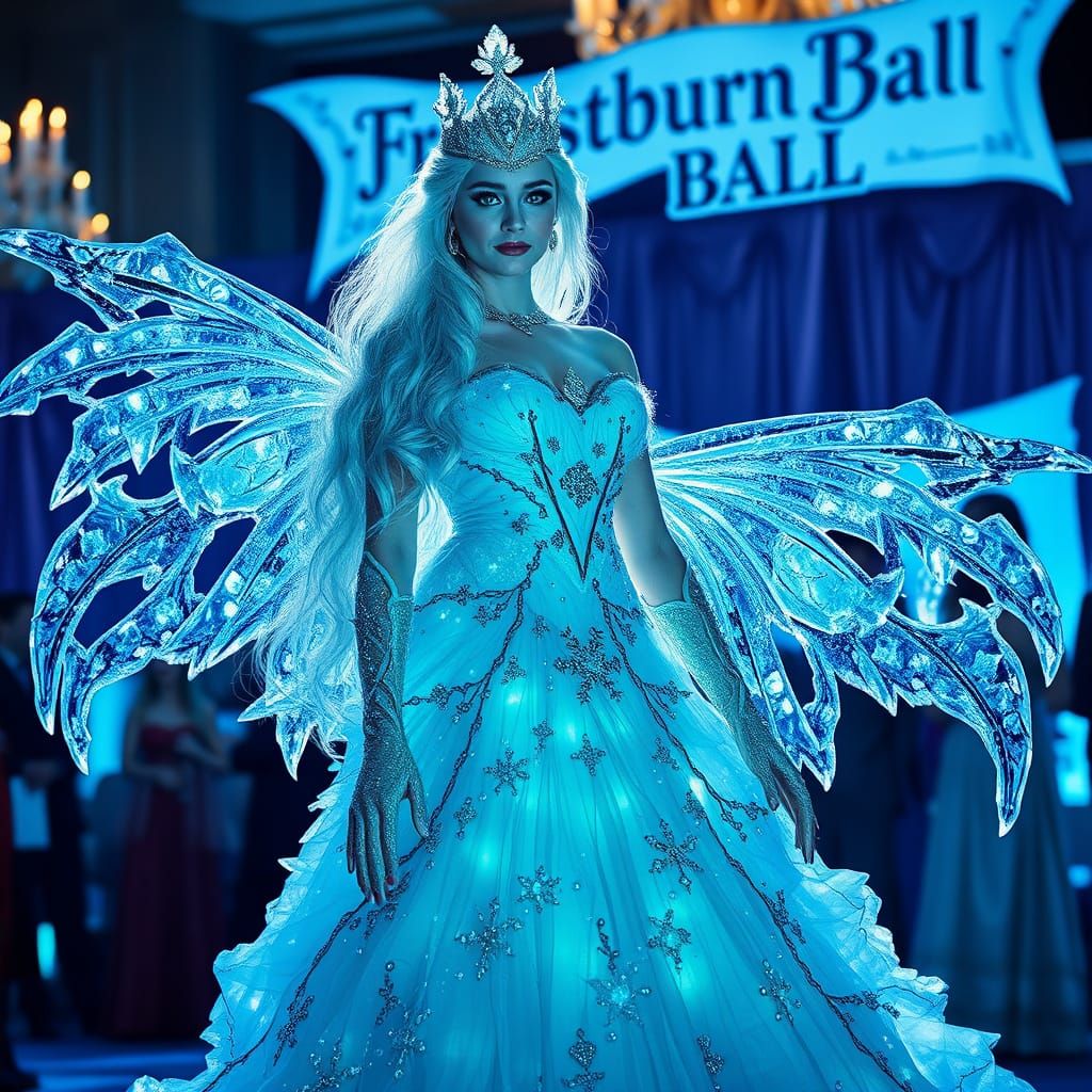 Full length, an ice fairy queen with long silver hair and gl...