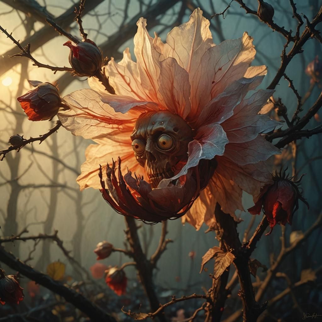 Surrealist Translucent Flower with Dead Eyes