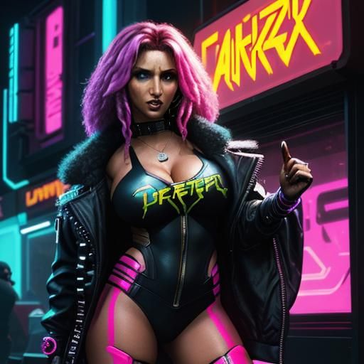 Cyberpunk Pam Grier in Neon Style