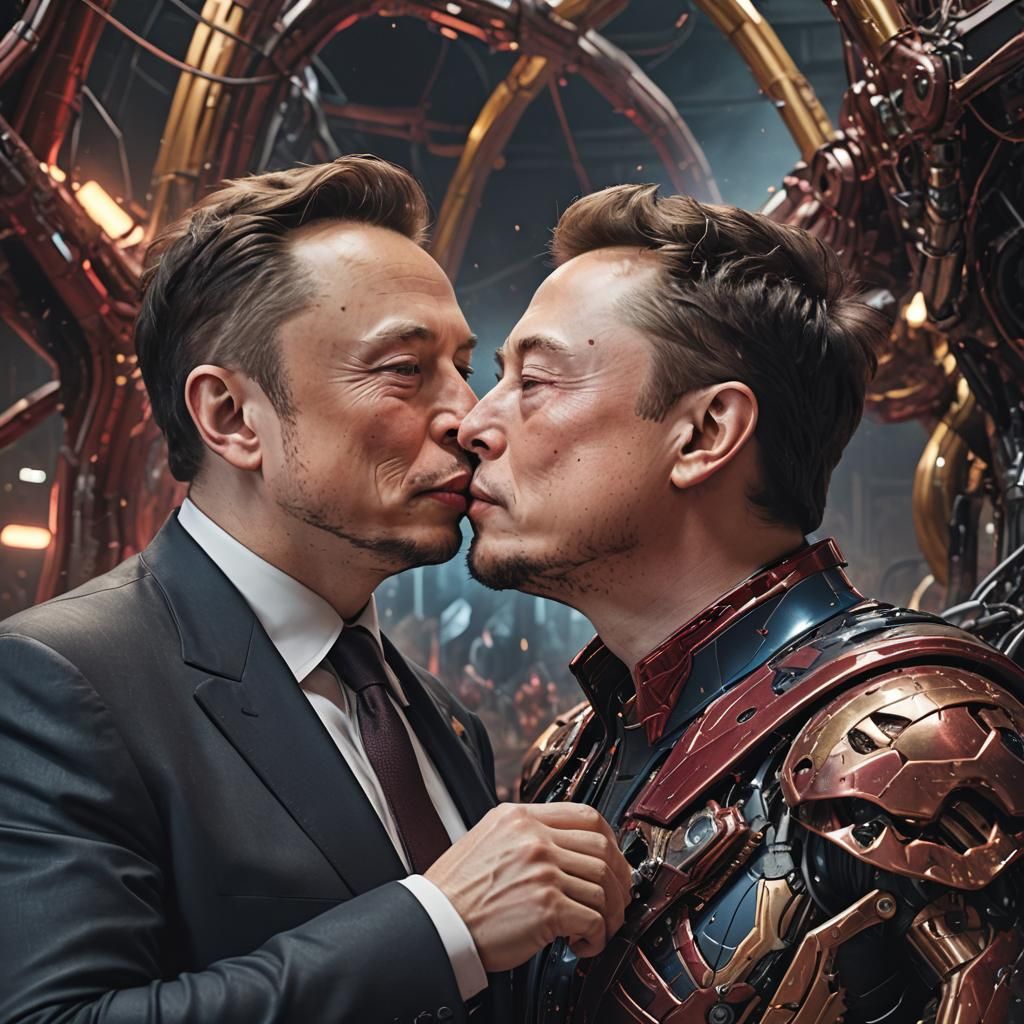 Mitterrand and Musk Kiss: A Detailed Matte Painting