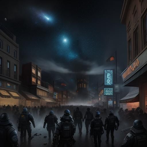 Steampunk Riots Under Galaxy Sky: Hand-Drawn Style