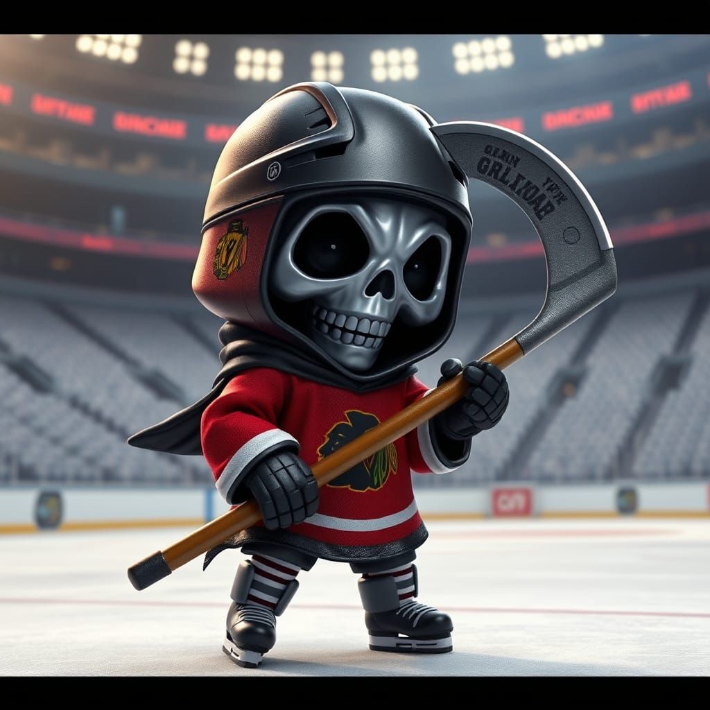 Cute Chibi Grim Reaper Hockey Player