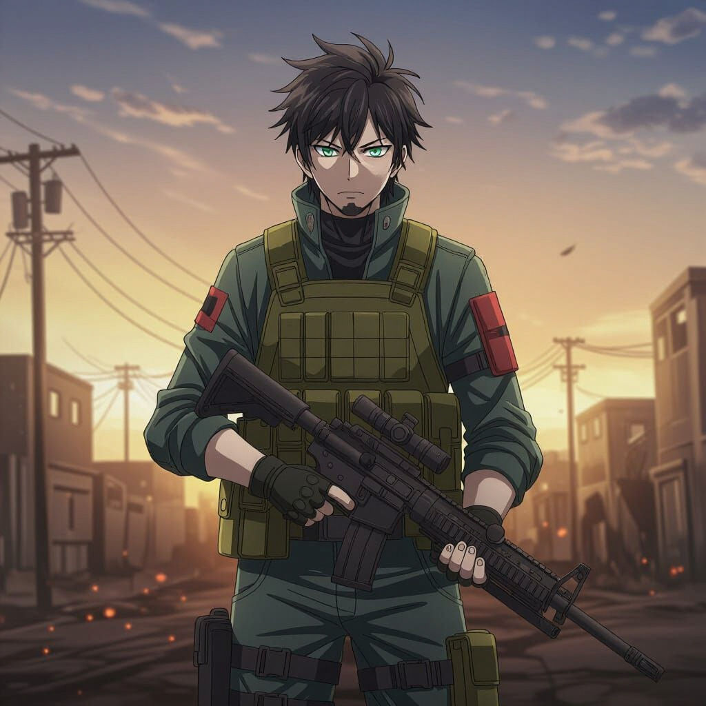 Anime Soldier in Post-Apocalyptic Setting