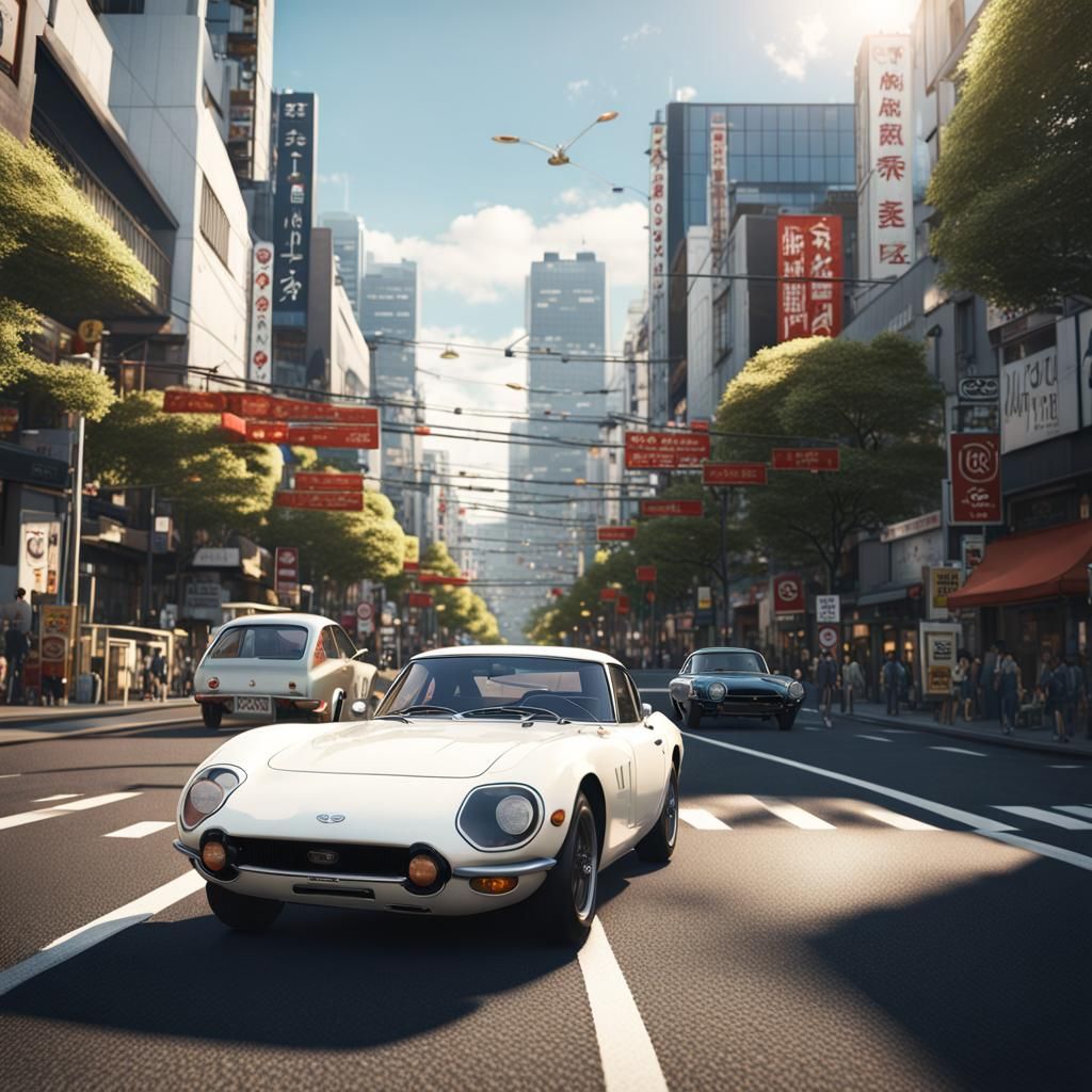 Toyota 2000GT in Tokyo, Detailed Matte Painting