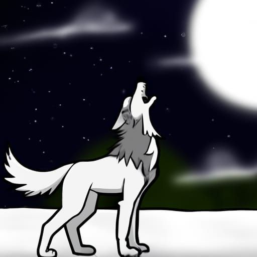 Anime Wolf Howling at the Moon in Manga Style