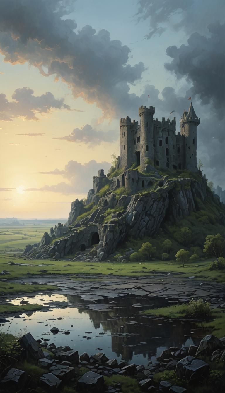 Renaissance Painting of Abandoned Castle Ruins