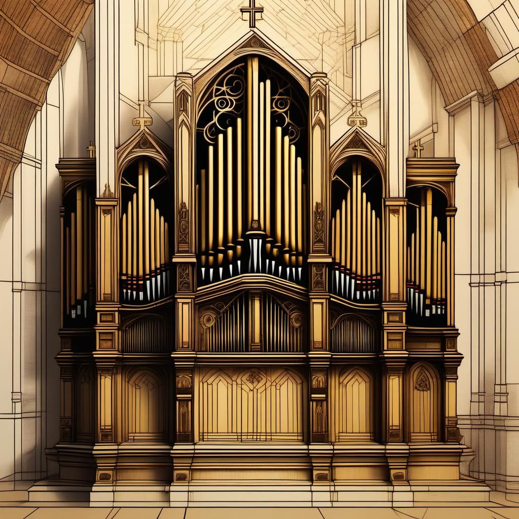 Geometric Church Organ in Hyperrealistic Style