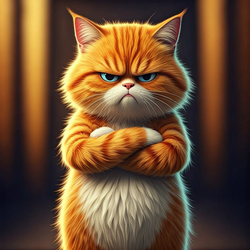 Grumpy Orange Cat Animated Illustration