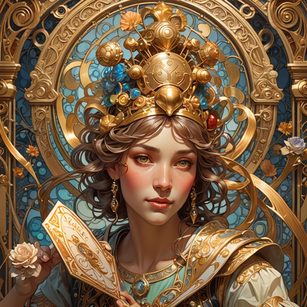 Playful Jack-in-the-Box Portrait in Art Nouveau Style