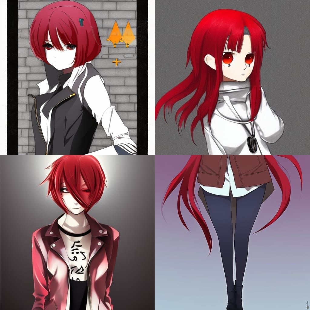 Anime Girl with Red Hair and Horns