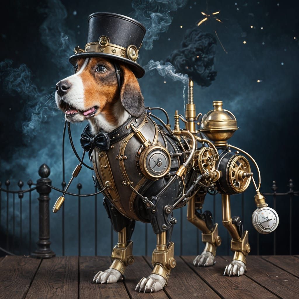 Steampunk Basset Hound Character, Pixar Style