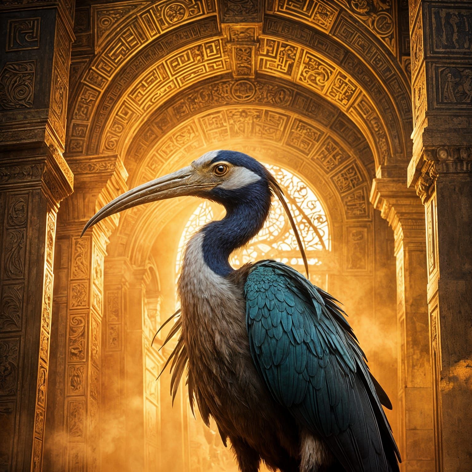 Thoth in Ancient Temple: Mythological Concept Art