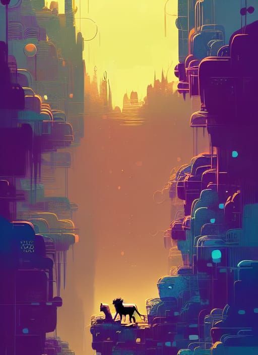 Anthropomorphic Lion King in Composite Art Style