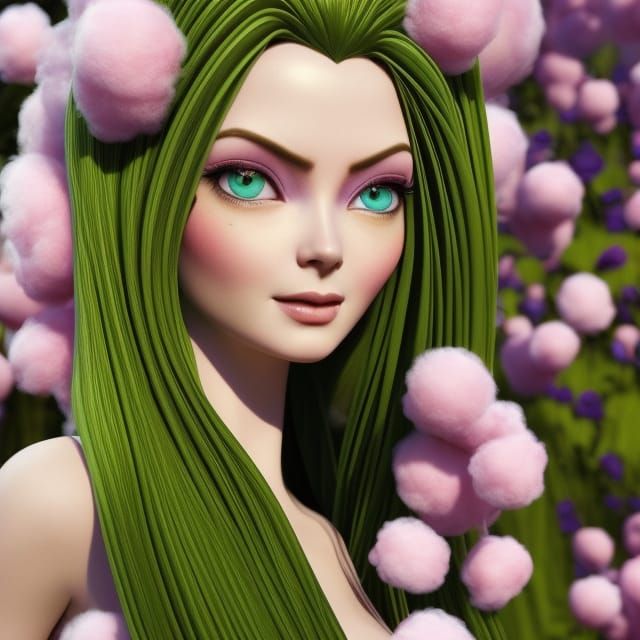 Cotton Candy Woman Portrait in 3D Style