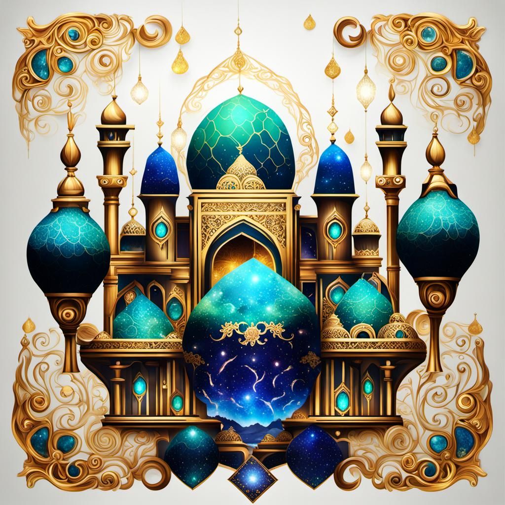 Bejeweled Galactic Oasis: Vivid Digital Illustration