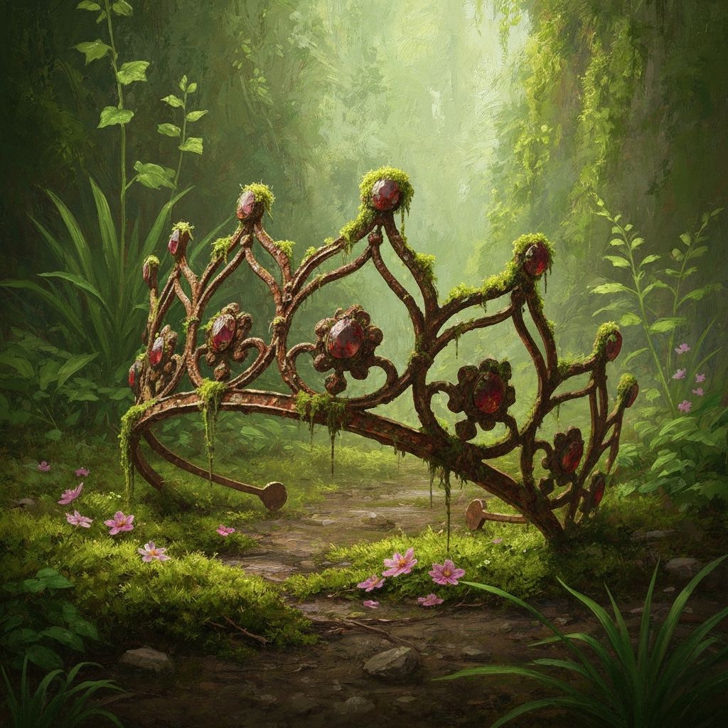 Forgotten Tiara Overgrown with Nature, Impressionist Style