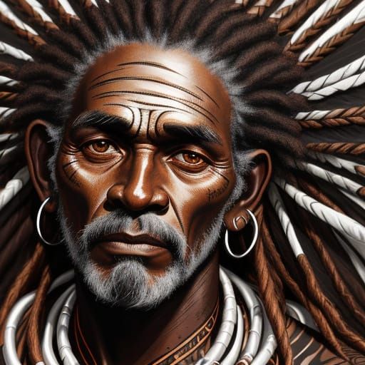 Luminous Scratch Art Portrait of Aboriginal Man