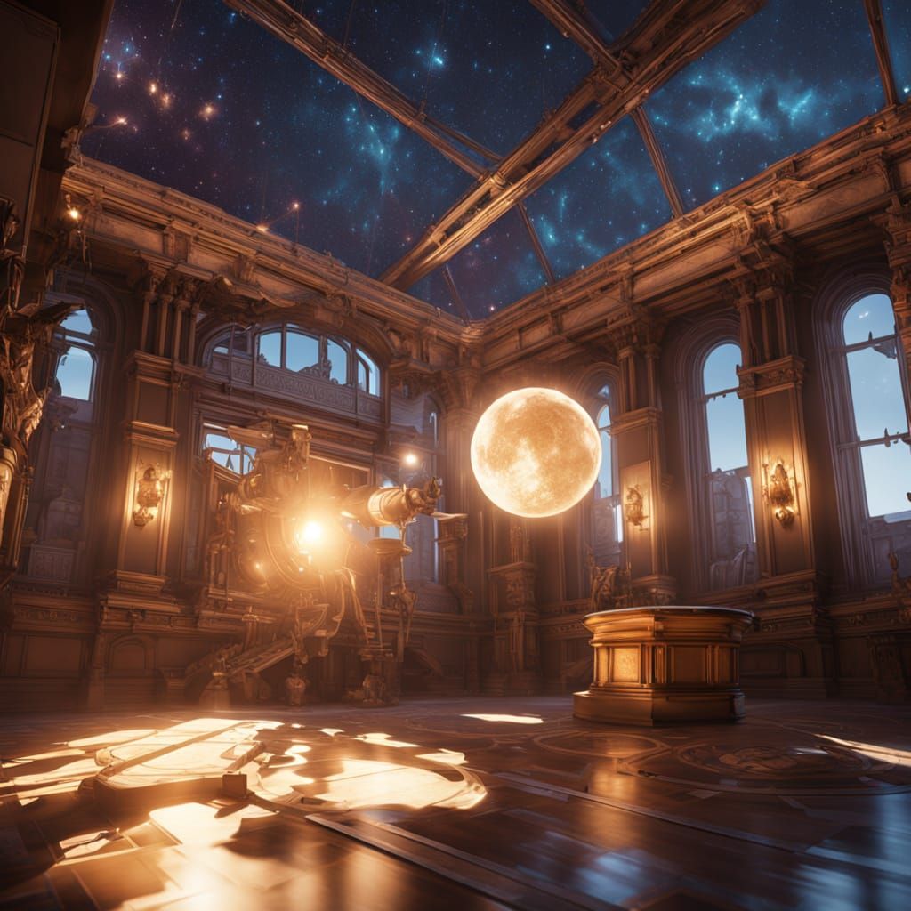 Celestial Cartographer in Art Nouveau Sci-Fi Observatory
