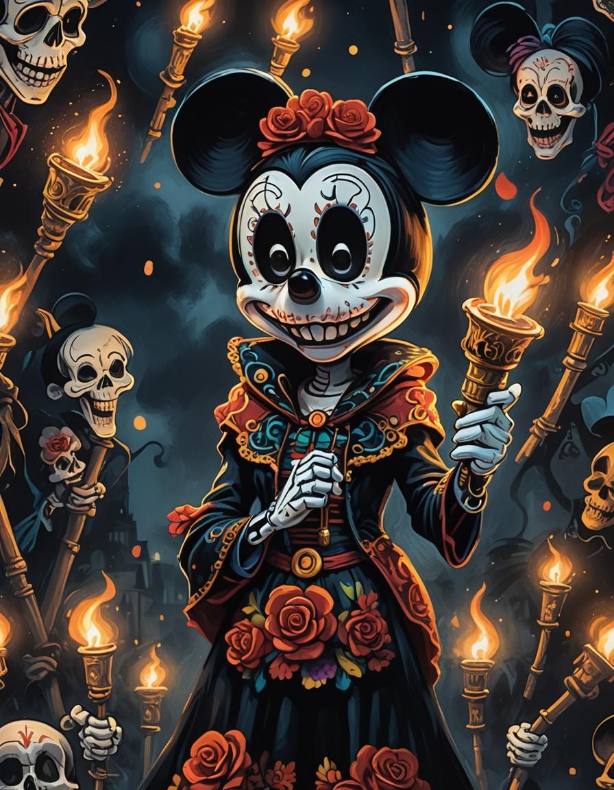 Mickey Mouse Catrina Torch in Disney Animation Style